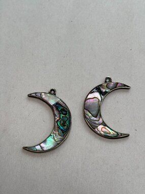 Pair of Vintage Abalone Crescent Moon Charms